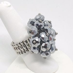 Crystal Bead Cocktail Ring Adjustable